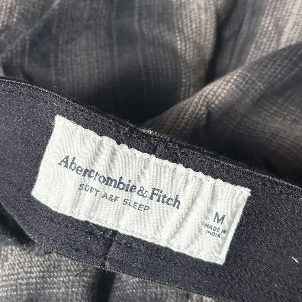 Abercrombie Fitch Mens M Gray Black Plaid Flannel Lounge Sleep PJ Jogger Pants